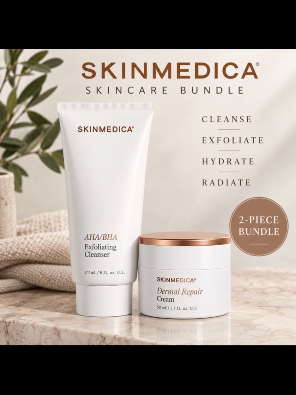 NEW SKINMEDICA Skincare Bundle AHA/BHA Exfoliating Cleanser + Repair Cream